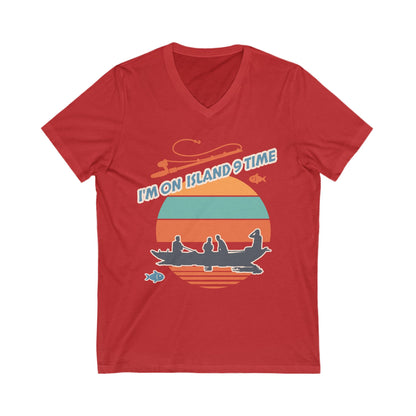 Personalized Adult Vneck- I'm On Island Time Alex Bay, NY.