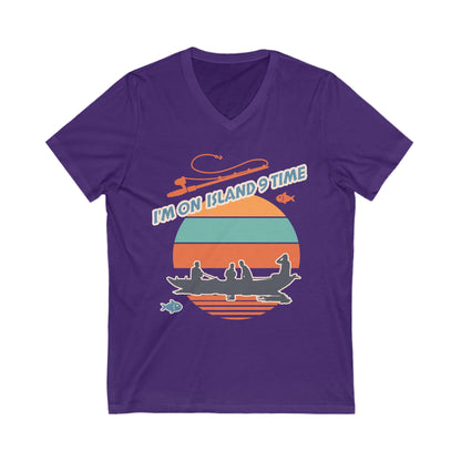 Personalized Adult Vneck- I'm On Island Time Alex Bay, NY.