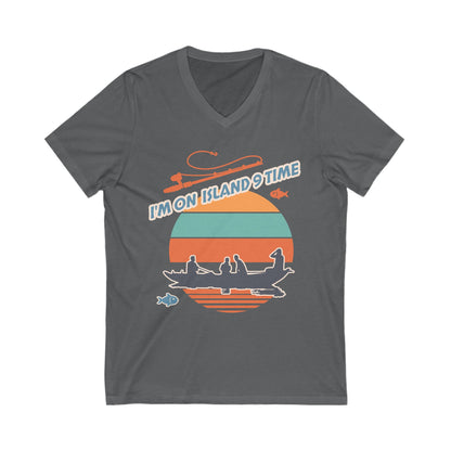 Personalized Adult Vneck- I'm On Island Time Alex Bay, NY.