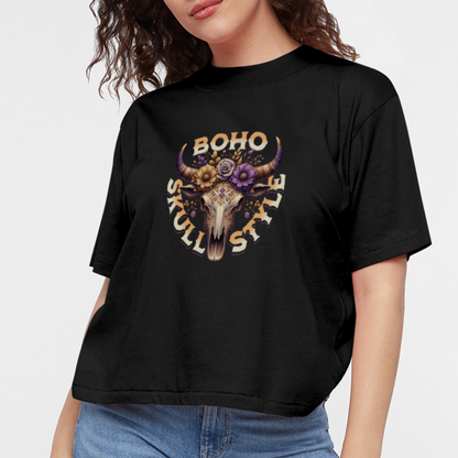 Women's Boho Boxy Tee - black