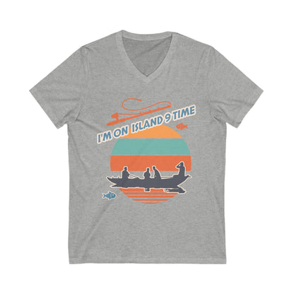 Personalized Adult Vneck- I'm On Island Time Alex Bay, NY.